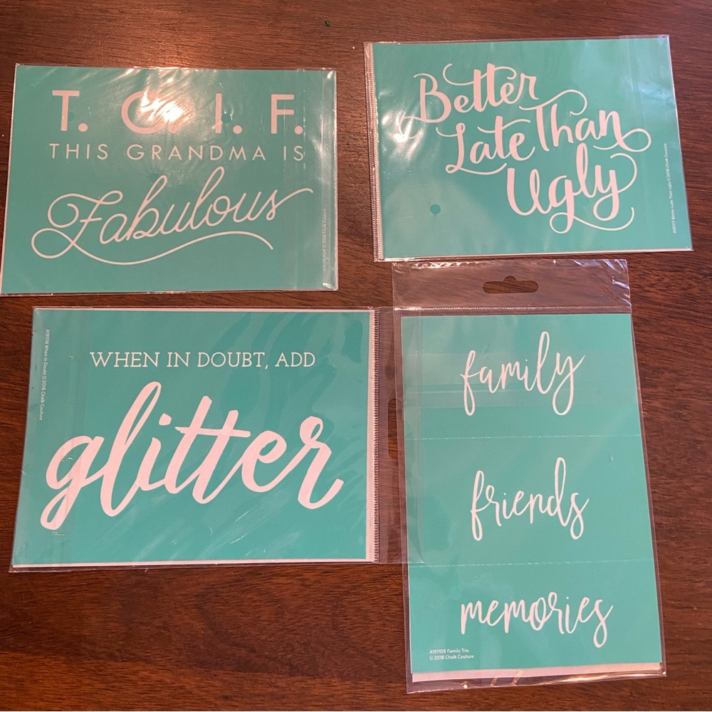 Chalk Couture Size A transfers, set of four (4) new in package.